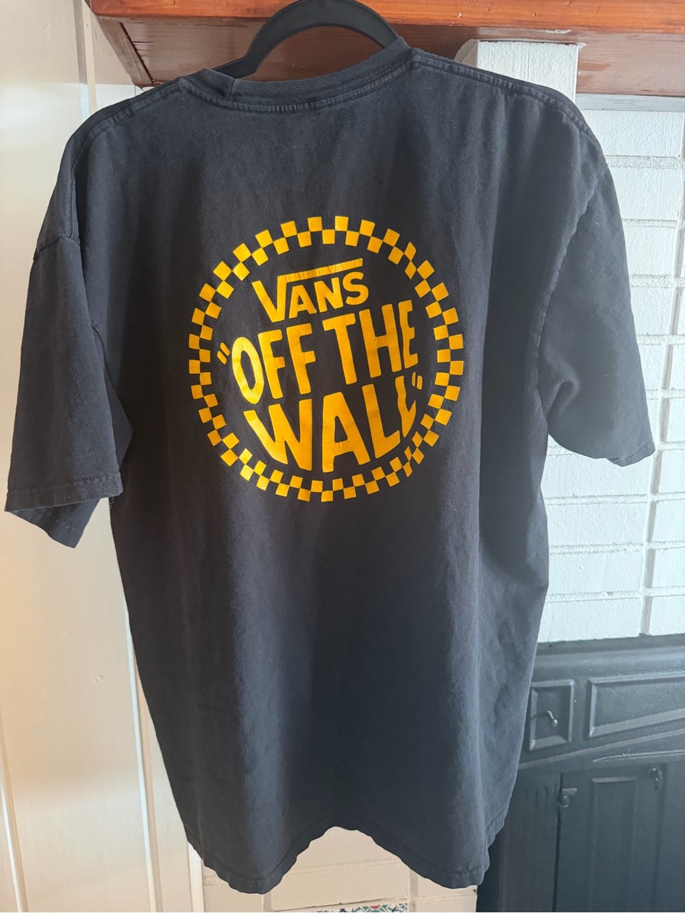 Vans Black Short Sleeve Tee with Yellow "Off The Wall" Logo